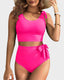 Double Tie Shoulder High Waist Tummy Control Bikini Set