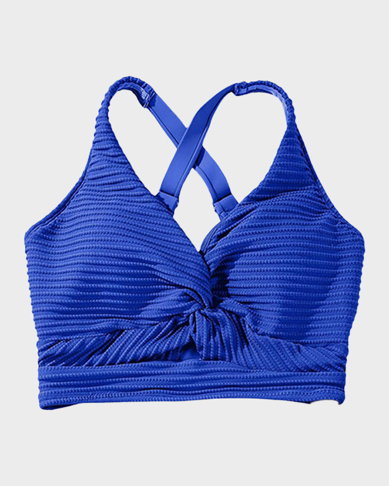 Textured Knot-Front High-Waisted Bikini Set