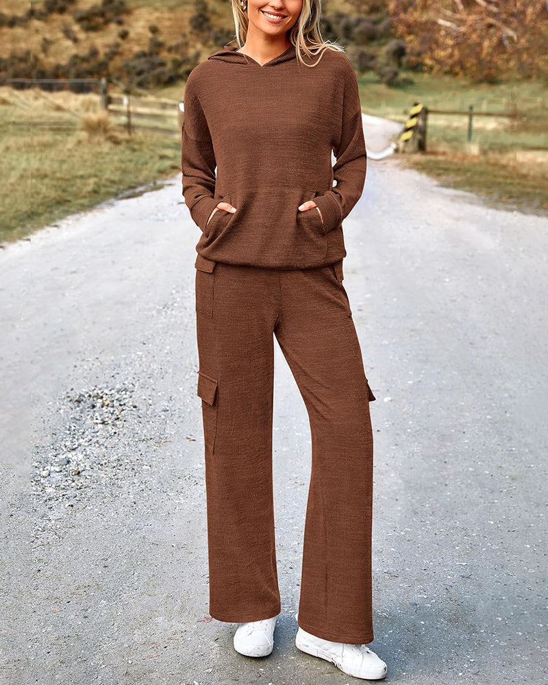 2-Piece Knit Hoodie & Wide Leg Pants Outfit Main image