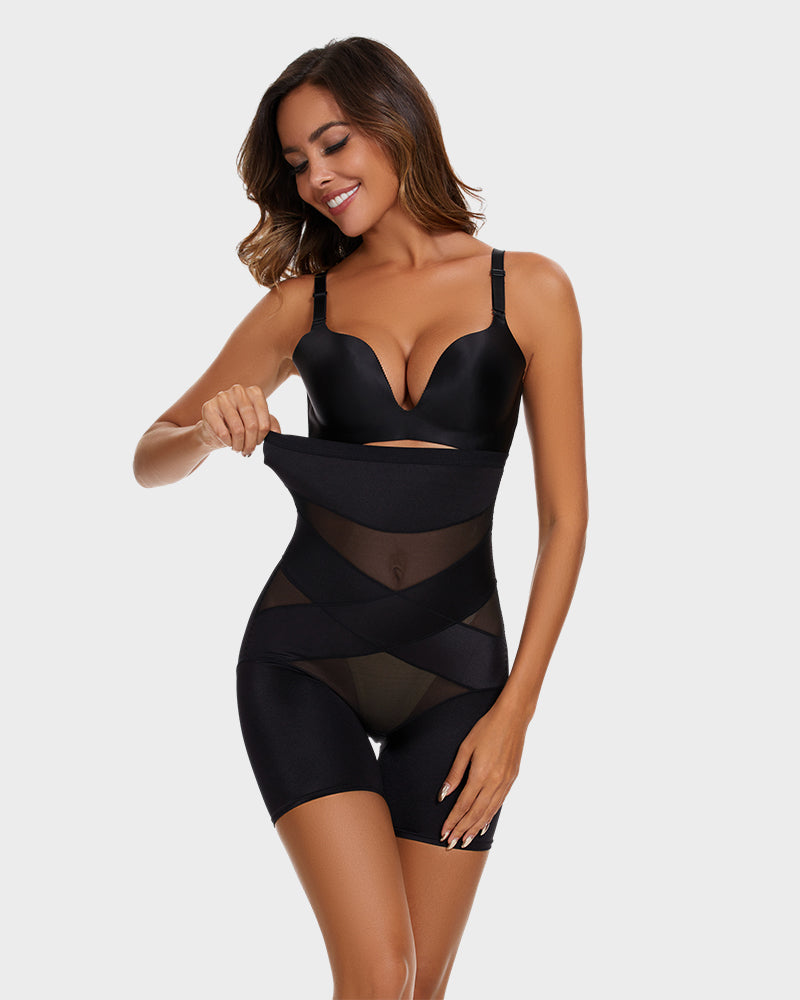 High Waist Cross Compression Mid-Thigh Shaping Shorts（2pcs ）