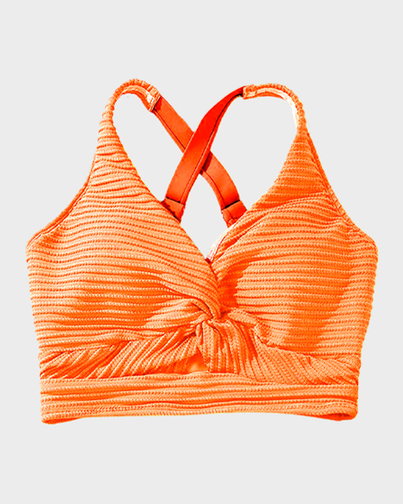 Textured Knot-Front High-Waisted Bikini Set