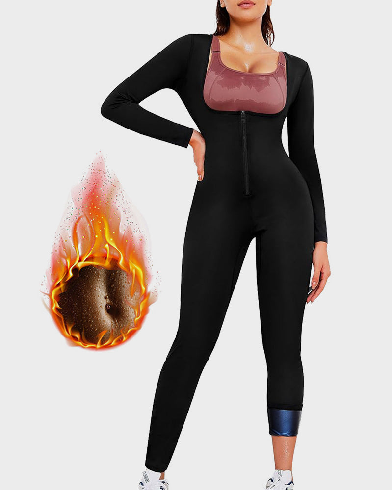 Open Bust Front Zipper Full Body Sauna Jumpsuit Main image