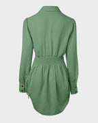 Long Sleeve Button Down Drawstring Shirt Dress
