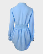 Long Sleeve Button Down Drawstring Shirt Dress