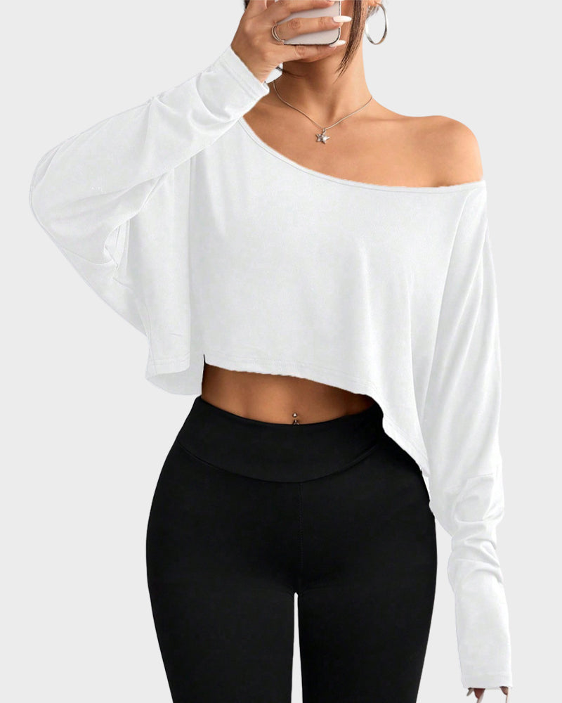 Casual Off-Shoulder Long Sleeve Asymmetrical Crop Top Main image