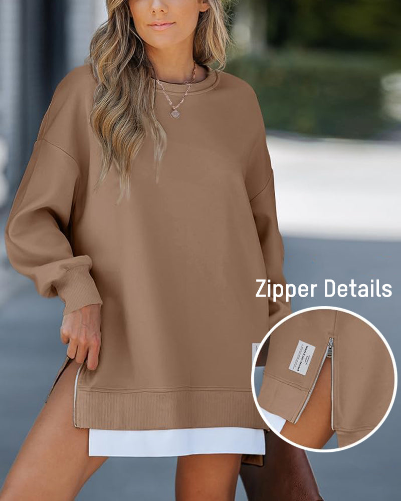 Casual Long Sleeve Zipper Slit Oversized Sweatshirt Secondary image