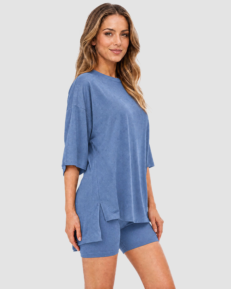 Casual Oversized 2-Piece Lounge Set with Crewneck & Split Hem Secondary image
