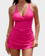 Deep V Cross-Back Ruched One-Piece Swimsuit