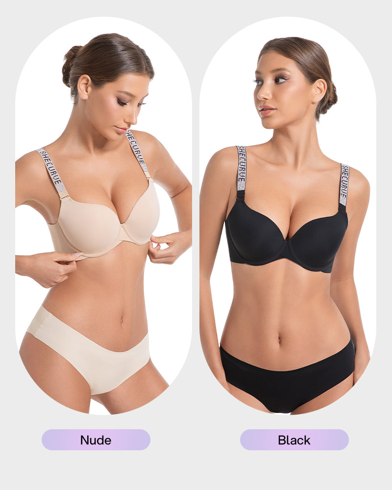 Deep V Push-Up Underwire Bra with Rhinestone Strap Secondary image