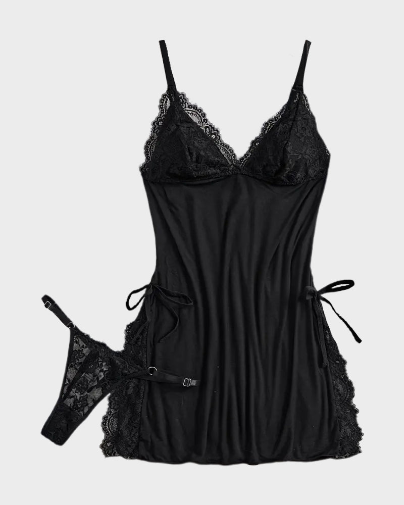 Flirty Sheer Lace Side Slit Babydoll Set Main image