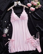 Flirty Sheer Lace Side Slit Babydoll Set