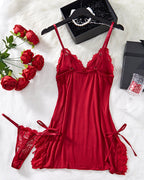 Flirty Sheer Lace Side Slit Babydoll Set