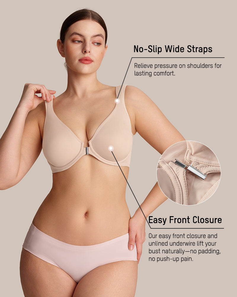 Front Closure Underwire Unlined Back Support Plunge Bra Secondary image