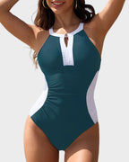 Full Coverage Retro Color Block Swimwear