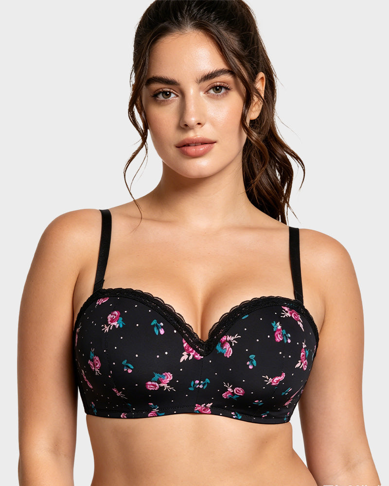 Lace Trim Molded Cup Underwire Bra with Removable Straps Main image