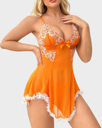 Sexy V Neck Sheer Lace Nightgown with G-String