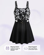 Sleeveless Floral Swimdress & Bottom Set with Adjustable Bust Tie
