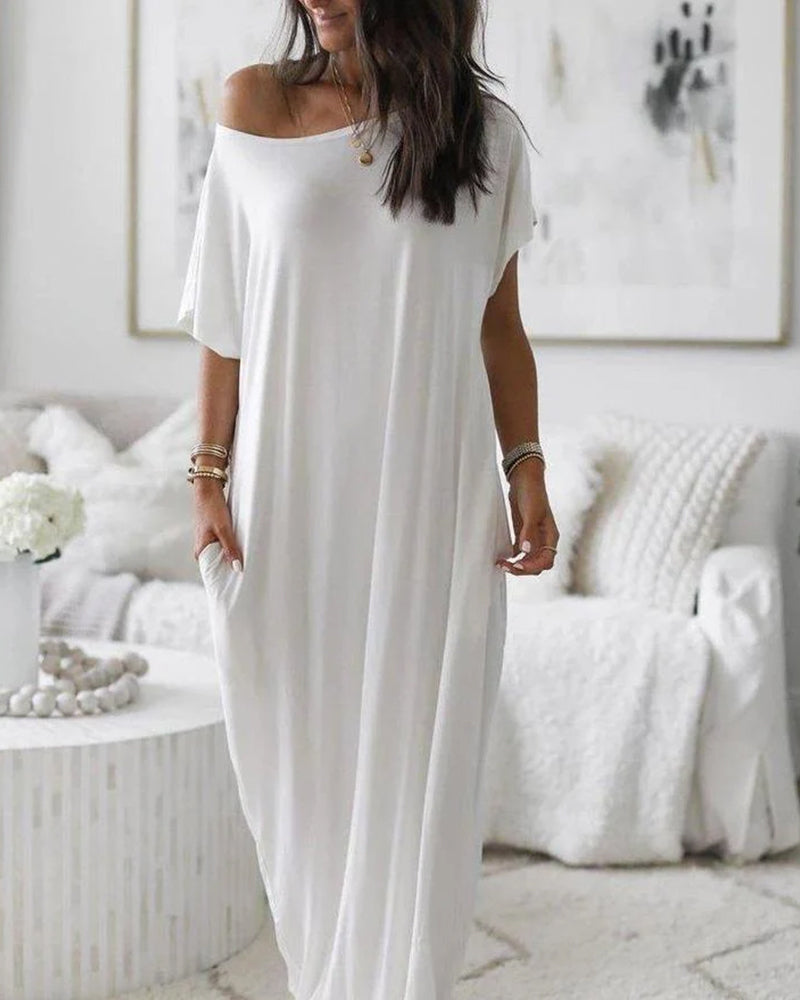 Off-Shoulder Batwing Sleeve Maxi Lounge Dress Main image