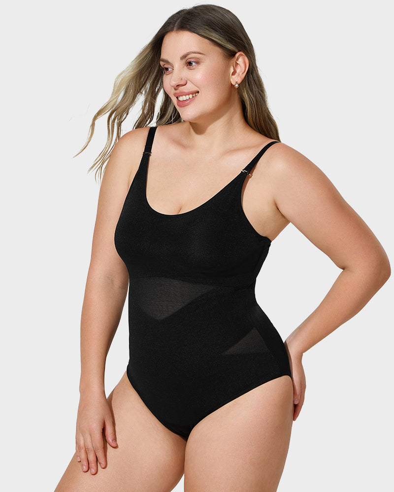 Criss-Cross Mesh Sculpting Bodysuit